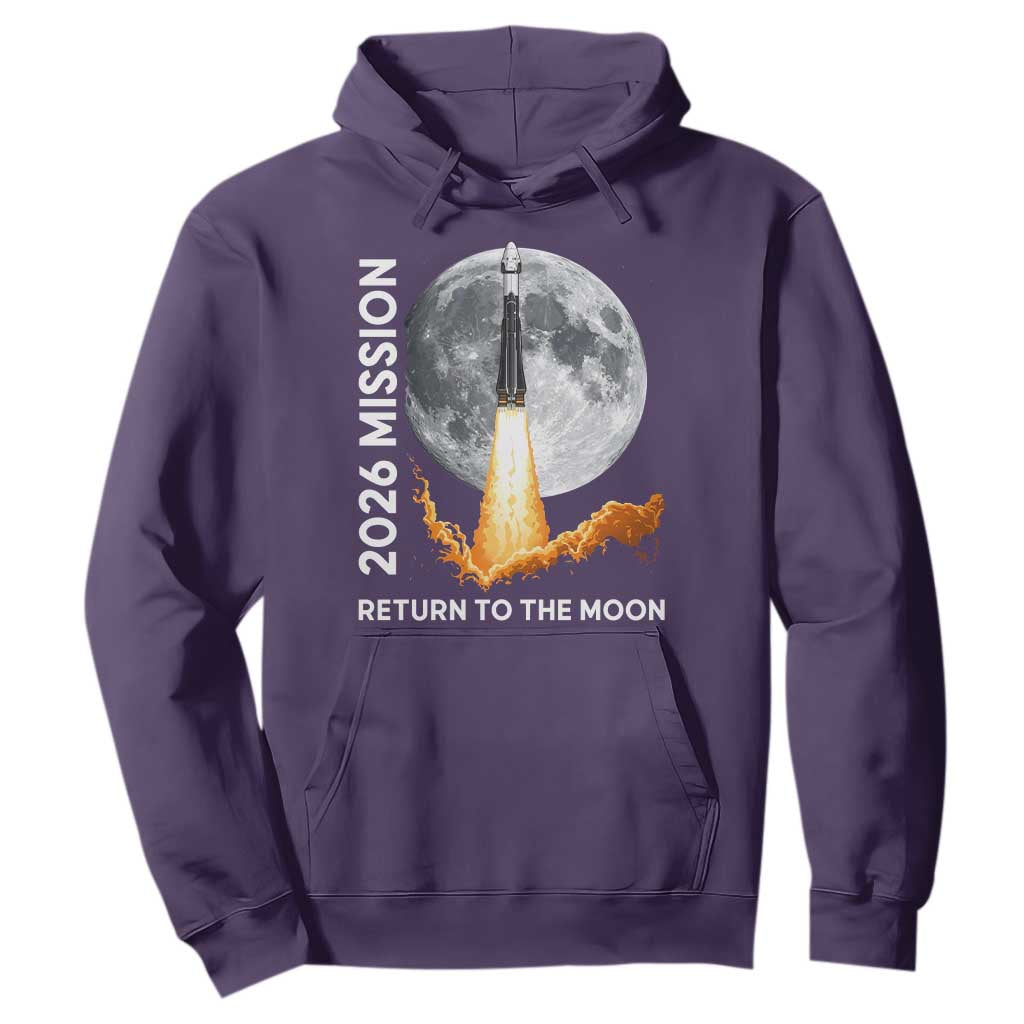 2026 Return to the Moon Mission Hoodie Realistic Rocket Launch Lunar Graphic Space Exploration TS02 Purple Print Your Wear