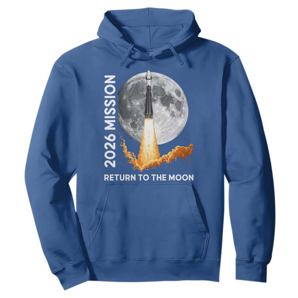 2026 Return to the Moon Mission Hoodie Realistic Rocket Launch Lunar Graphic Space Exploration TS02 Royal Blue Print Your Wear