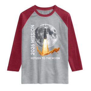 2026 Return to the Moon Mission Raglan Shirt Realistic Rocket Launch Lunar Graphic Space Exploration TS02 Heather Gray Heather Red Print Your Wear