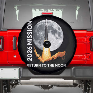 2026 Return to the Moon Mission Spare Tire Cover Realistic Rocket Launch Lunar Graphic Space Exploration TS02 Black Print Your Wear
