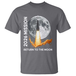 2026 Return to the Moon Mission T Shirt - Realistic Rocket Launch Lunar Graphic Space Exploration TS02 Charcoal Print Your Wear