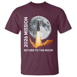 2026 Return to the Moon Mission T Shirt - Realistic Rocket Launch Lunar Graphic Space Exploration TS02 Maroon Print Your Wear