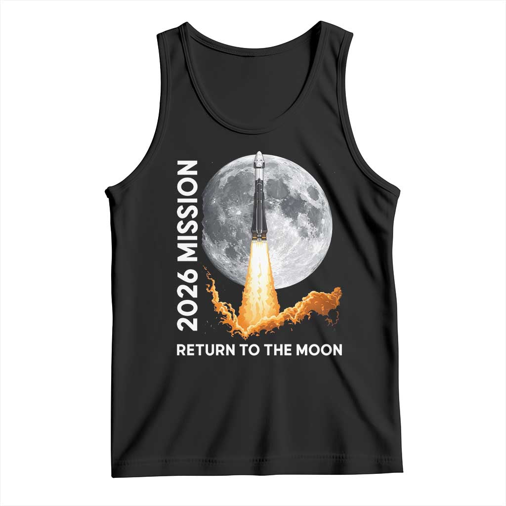 2026 Return to the Moon Mission Tank Top Realistic Rocket Launch Lunar Graphic Space Exploration TS02 Black Print Your Wear