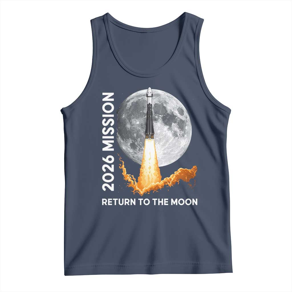 2026 Return to the Moon Mission Tank Top Realistic Rocket Launch Lunar Graphic Space Exploration TS02 Navy Print Your Wear