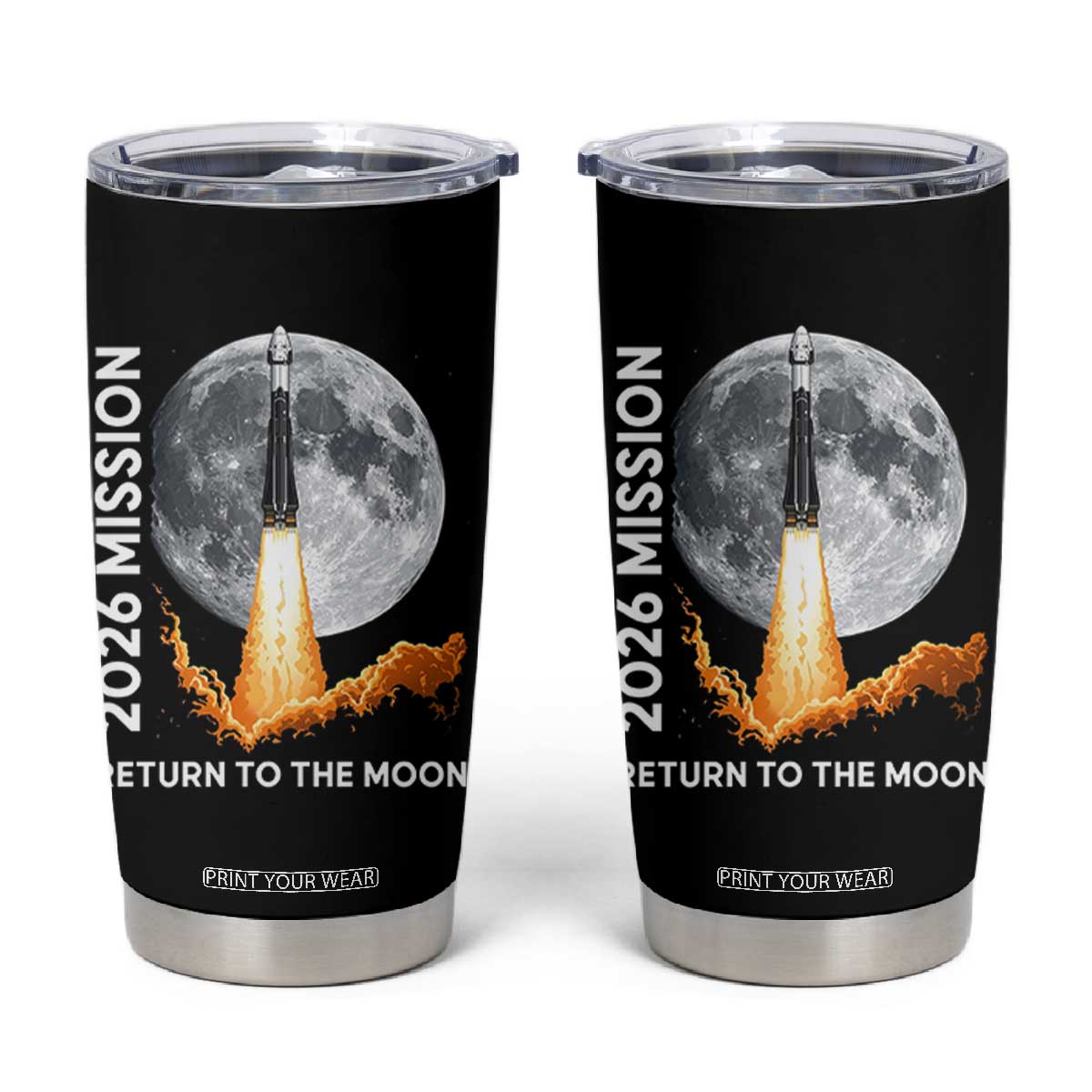 2026 Return to the Moon Mission Tumbler Cup Realistic Rocket Launch Lunar Graphic Space Exploration TS02 Black Print Your Wear