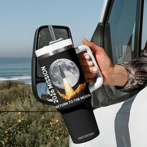 2026 Return to the Moon Mission Tumbler With Handle Realistic Rocket Launch Lunar Graphic Space Exploration TS02 Print Your Wear