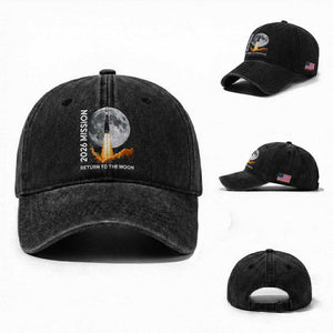 2026 Return to the Moon Mission Washed Cotton Baseball Cap Realistic Rocket Launch Lunar Graphic Space Exploration TS02 Washed Cap Universal Fit Black Print Your Wear