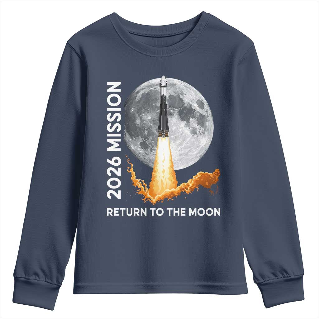 2026 Return to the Moon Mission Youth Sweatshirt Realistic Rocket Launch Lunar Graphic Space Exploration TS02 Navy Print Your Wear