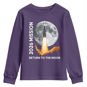 2026 Return to the Moon Mission Youth Sweatshirt Realistic Rocket Launch Lunar Graphic Space Exploration TS02 Purple Print Your Wear