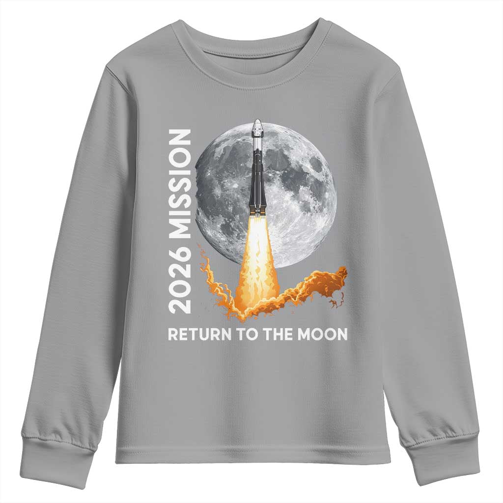 2026 Return to the Moon Mission Youth Sweatshirt Realistic Rocket Launch Lunar Graphic Space Exploration TS02 Sport Gray Print Your Wear