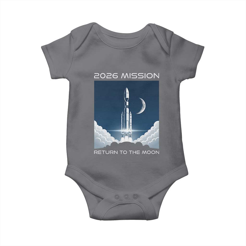 Future Lunar Mission 2026 Baby Onesie Rocket Launch Lunar Orbit Space Exploration TS02 Charcoal Print Your Wear