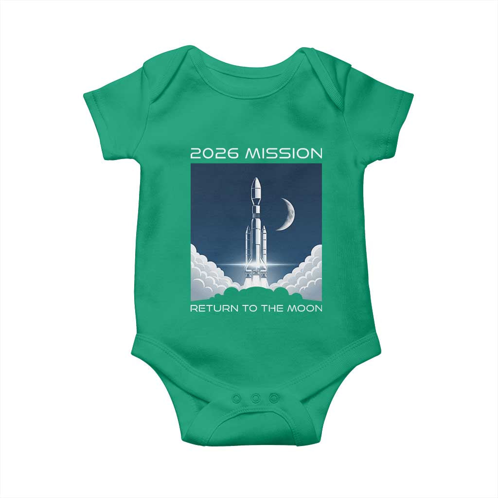 Future Lunar Mission 2026 Baby Onesie Rocket Launch Lunar Orbit Space Exploration TS02 Irish Green Print Your Wear