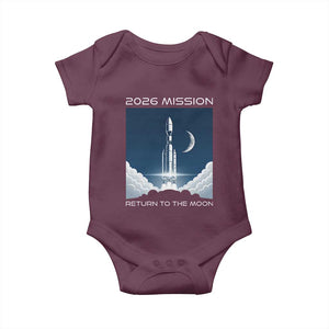 Future Lunar Mission 2026 Baby Onesie Rocket Launch Lunar Orbit Space Exploration TS02 Maroon Print Your Wear