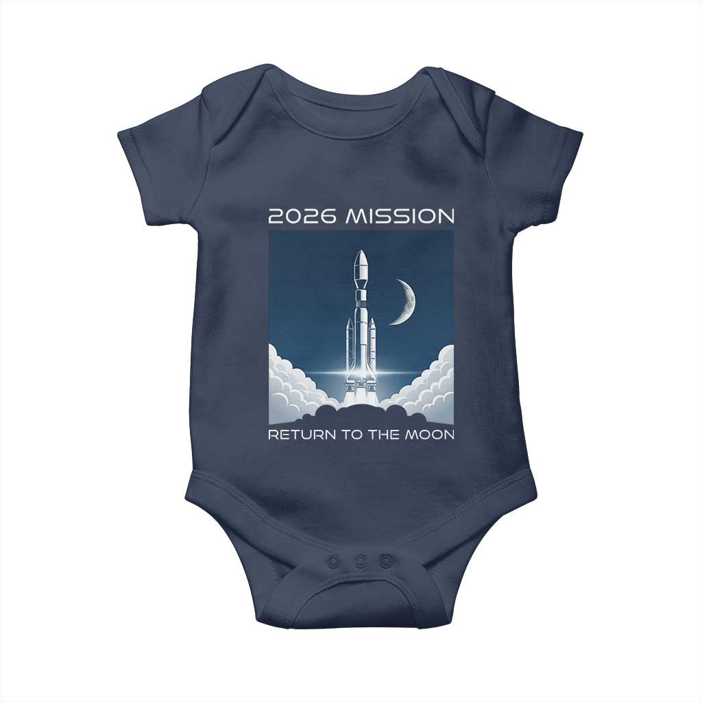 Future Lunar Mission 2026 Baby Onesie Rocket Launch Lunar Orbit Space Exploration TS02 Navy Print Your Wear