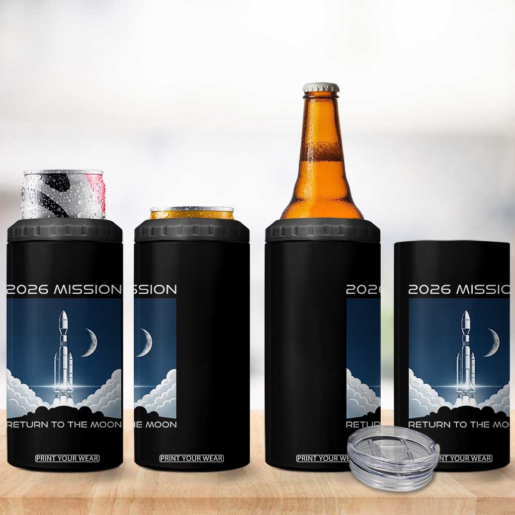 Future Lunar Mission 2026 4 in 1 Can Cooler Tumbler Rocket Launch Lunar Orbit Space Exploration TS02 Print Your Wear