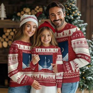 Future Lunar Mission 2026 Ugly Christmas Sweater Rocket Launch Lunar Orbit Space Exploration TS02 Red Beige Print Your Wear