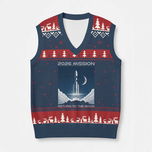 Future Lunar Mission 2026 V-Neck Knit Sweater Vest Rocket Launch Lunar Orbit Space Exploration TS02 Navy Red Print Your Wear
