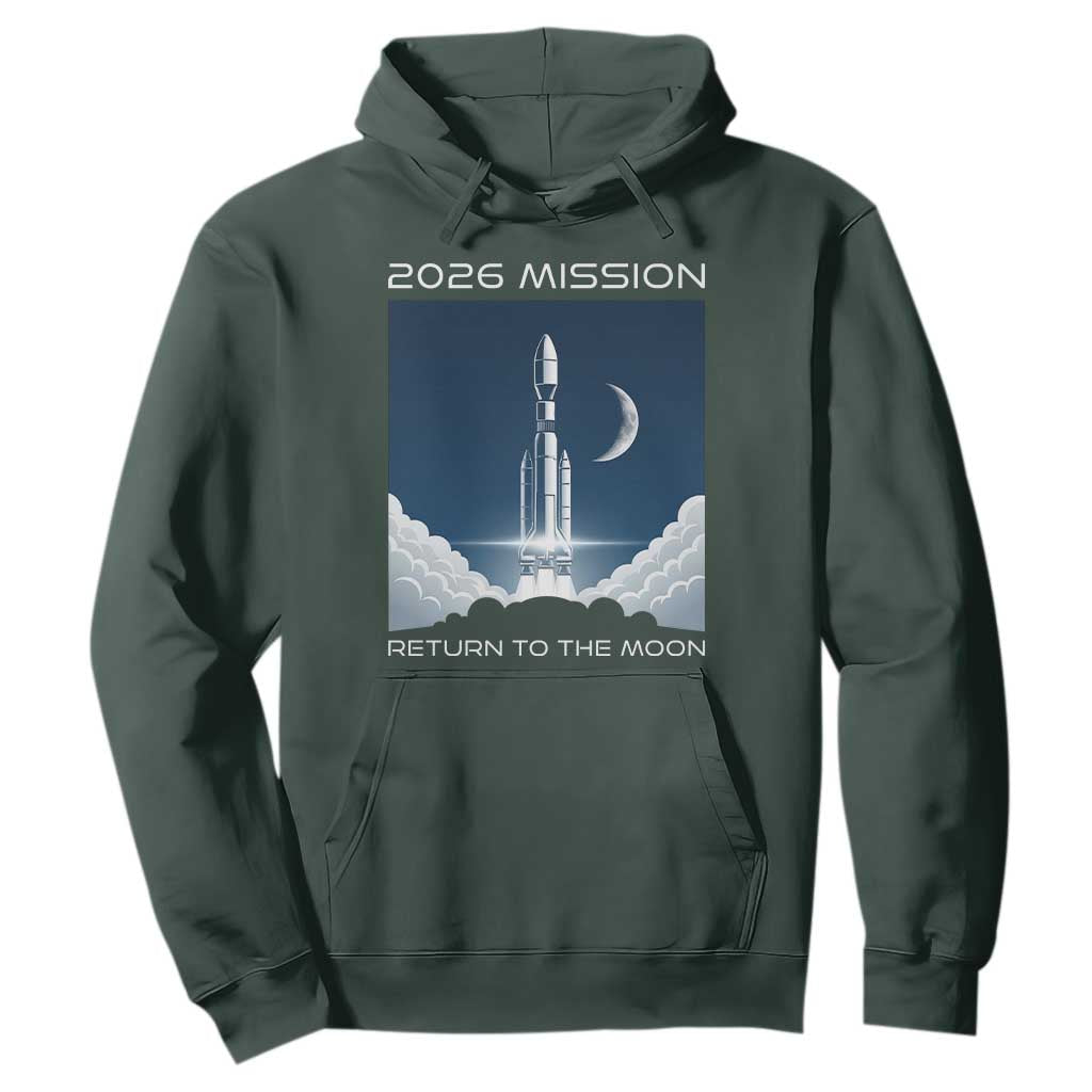 Future Lunar Mission 2026 Hoodie Rocket Launch Lunar Orbit Space Exploration TS02 Dark Forest Green Print Your Wear