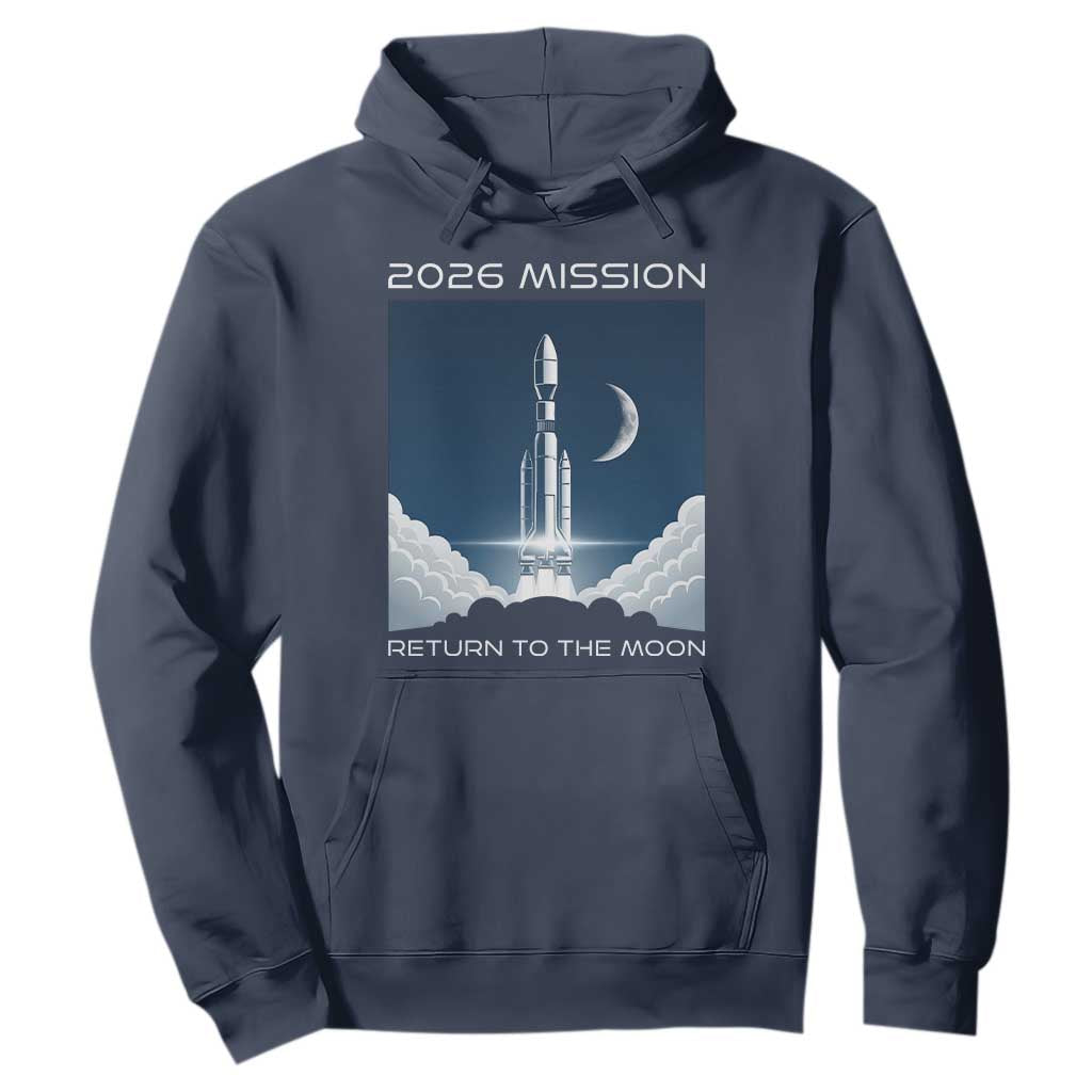 Future Lunar Mission 2026 Hoodie Rocket Launch Lunar Orbit Space Exploration TS02 Navy Print Your Wear