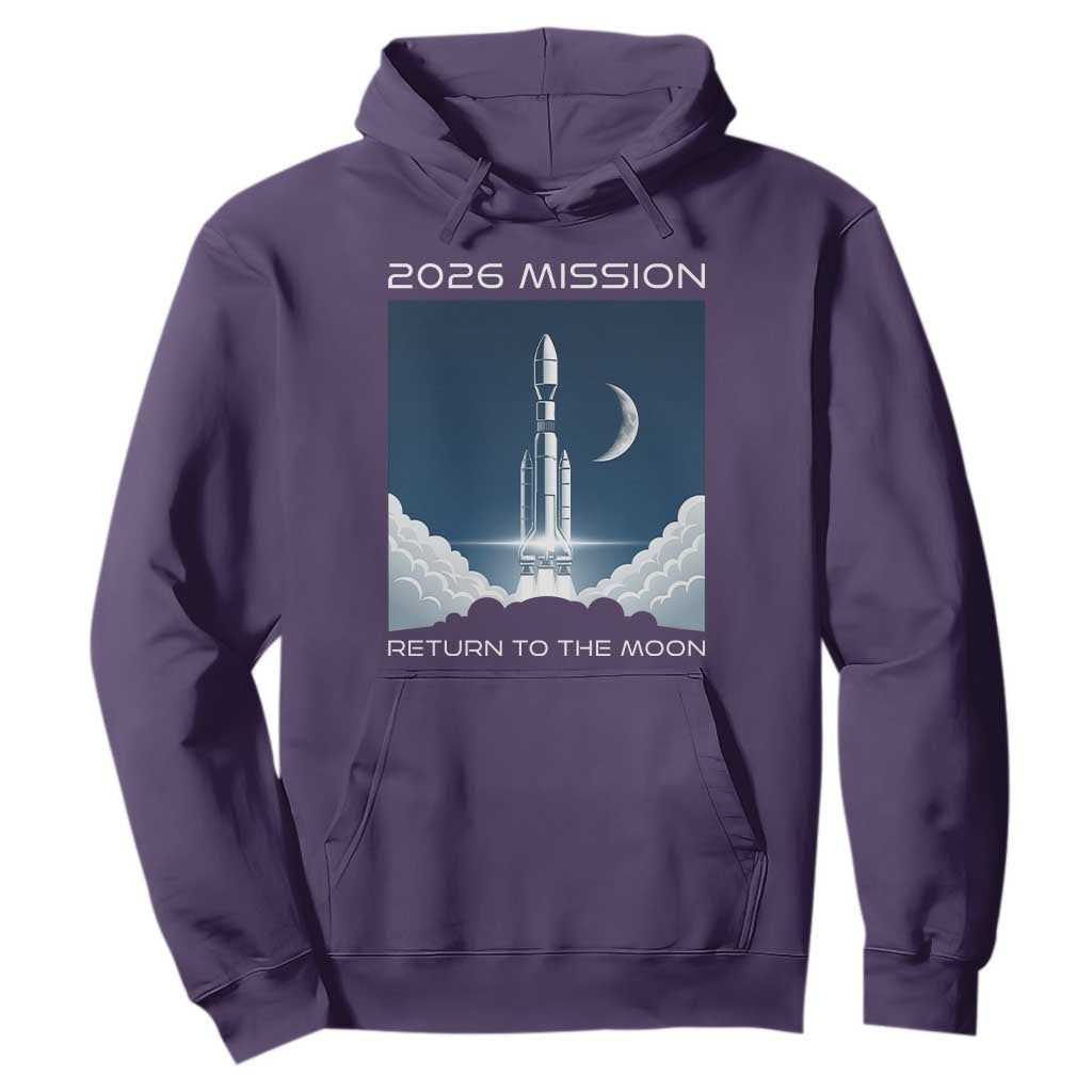 Future Lunar Mission 2026 Hoodie Rocket Launch Lunar Orbit Space Exploration TS02 Purple Print Your Wear
