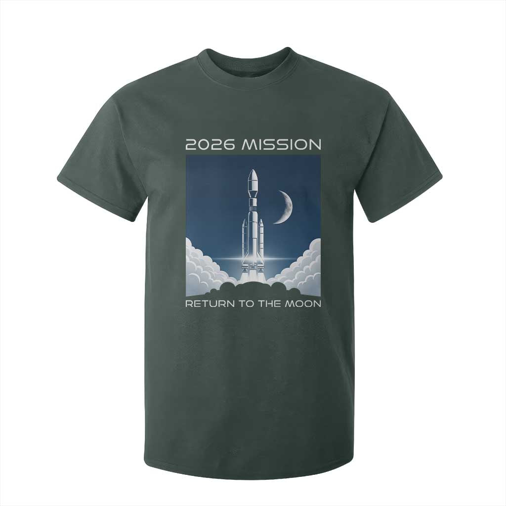 Future Lunar Mission 2026 T Shirt For Kid Rocket Launch Lunar Orbit Space Exploration TS02 Dark Forest Green Print Your Wear