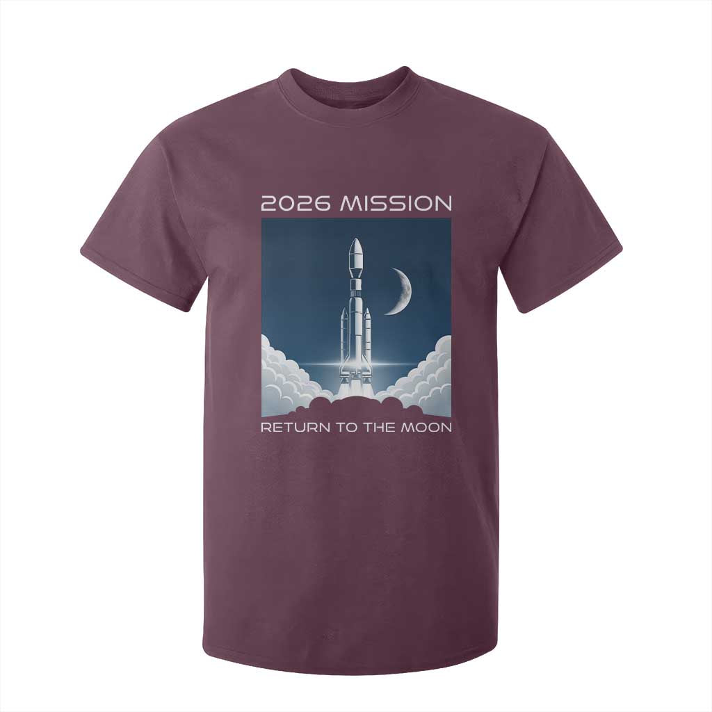 Future Lunar Mission 2026 T Shirt For Kid Rocket Launch Lunar Orbit Space Exploration TS02 Maroon Print Your Wear