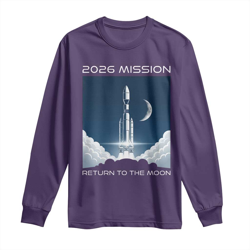 Future Lunar Mission 2026 Long Sleeve Shirt Rocket Launch Lunar Orbit Space Exploration TS02 Purple Print Your Wear