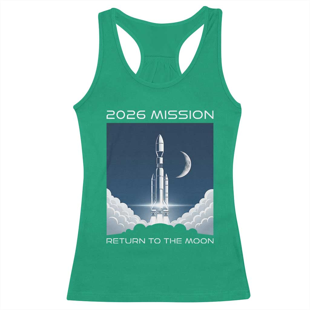Future Lunar Mission 2026 Racerback Tank Top Rocket Launch Lunar Orbit Space Exploration TS02 Irish Green Print Your Wear