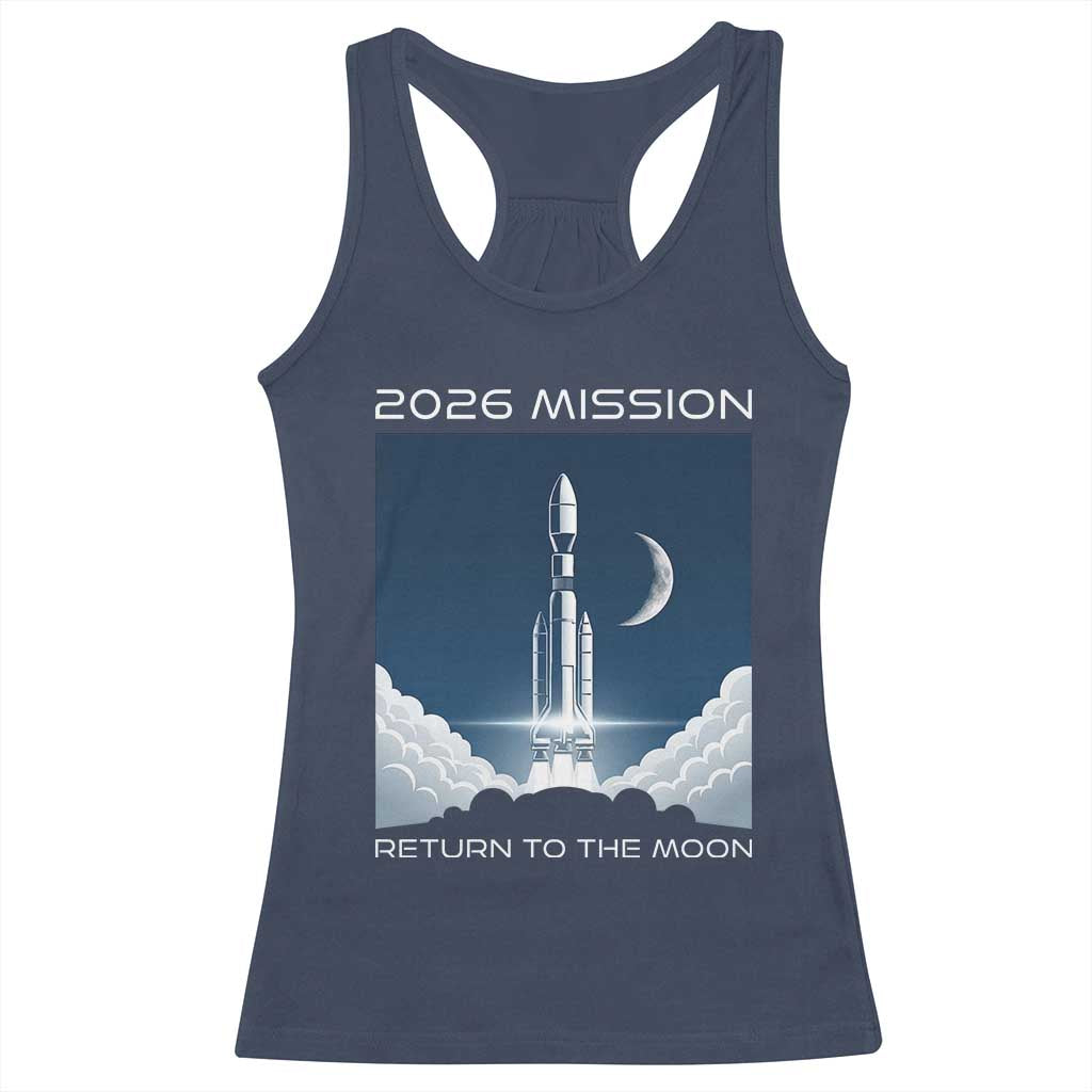 Future Lunar Mission 2026 Racerback Tank Top Rocket Launch Lunar Orbit Space Exploration TS02 Navy Print Your Wear
