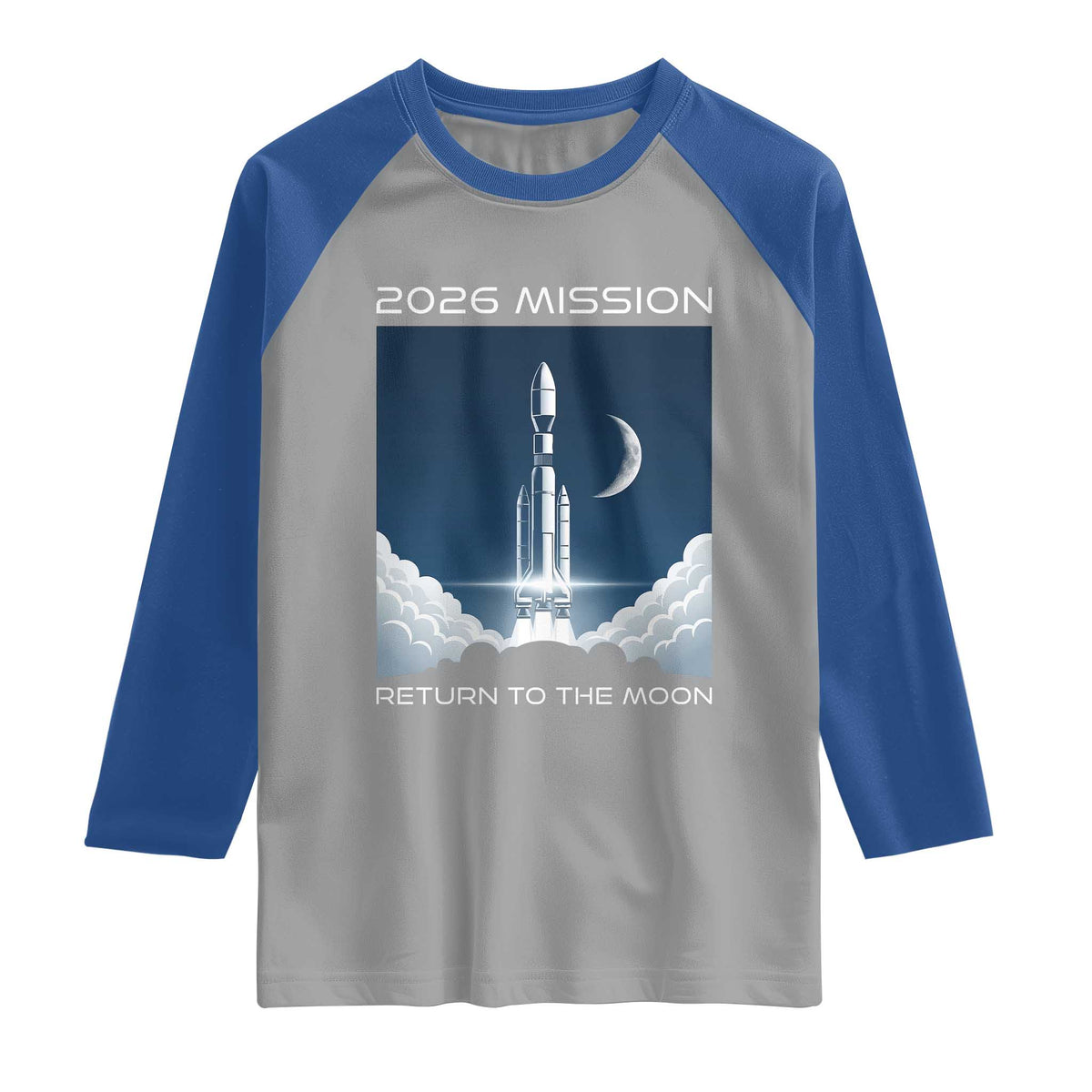 Future Lunar Mission 2026 Raglan Shirt Rocket Launch Lunar Orbit Space Exploration TS02 Sport Gray Royal Print Your Wear