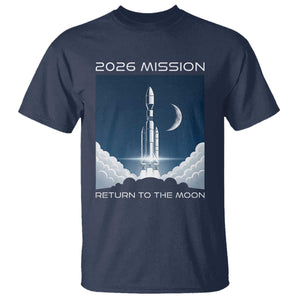 Future Lunar Mission 2026 T Shirt Rocket Launch Lunar Orbit Space Exploration TS02 Navy Print Your Wear