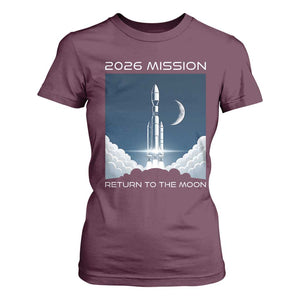 Future Lunar Mission 2026 T Shirt For Women Rocket Launch Lunar Orbit Space Exploration TS02 Maroon Print Your Wear