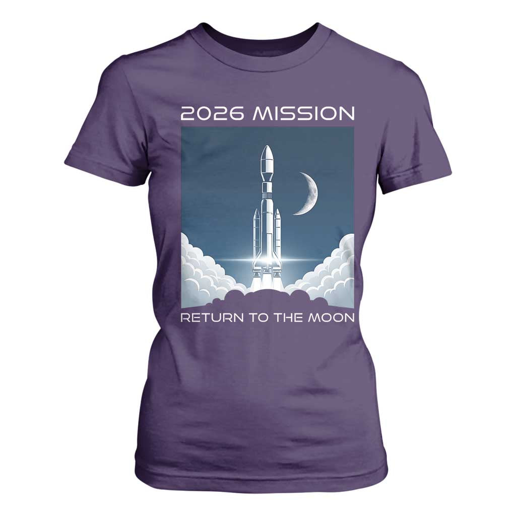Future Lunar Mission 2026 T Shirt For Women Rocket Launch Lunar Orbit Space Exploration TS02 Purple Print Your Wear