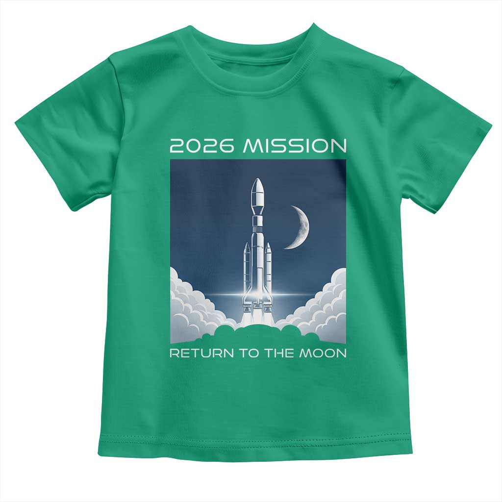 Future Lunar Mission 2026 Toddler T Shirt Rocket Launch Lunar Orbit Space Exploration TS02 Irish Green Print Your Wear