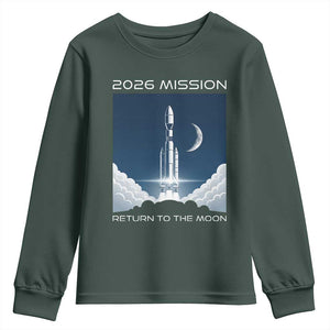 Future Lunar Mission 2026 Youth Sweatshirt Rocket Launch Lunar Orbit Space Exploration TS02 Dark Forest Green Print Your Wear
