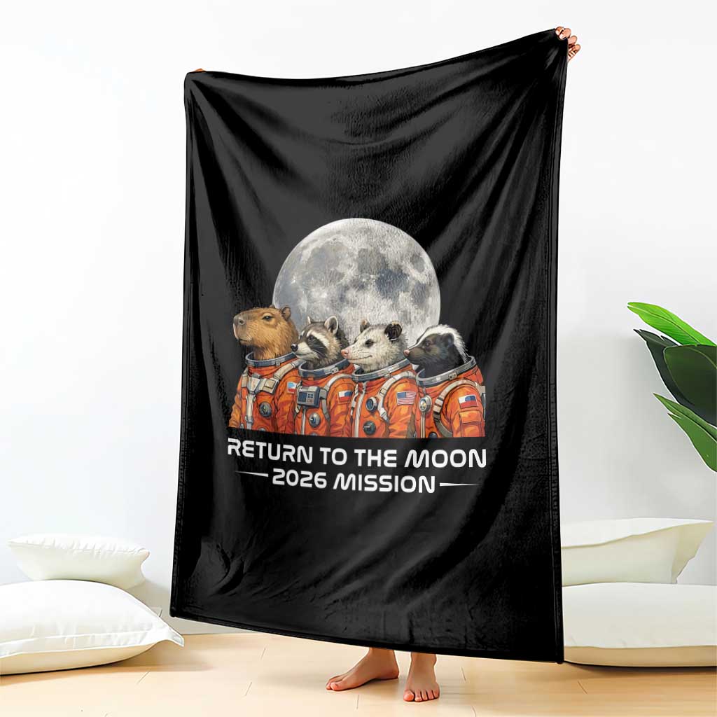 2026 Mission Lunar Orbit Animal Crew Throw Blanket Funny Capybara Raccoon Opossum Skunk Astronauts TS02 Print Your Wear