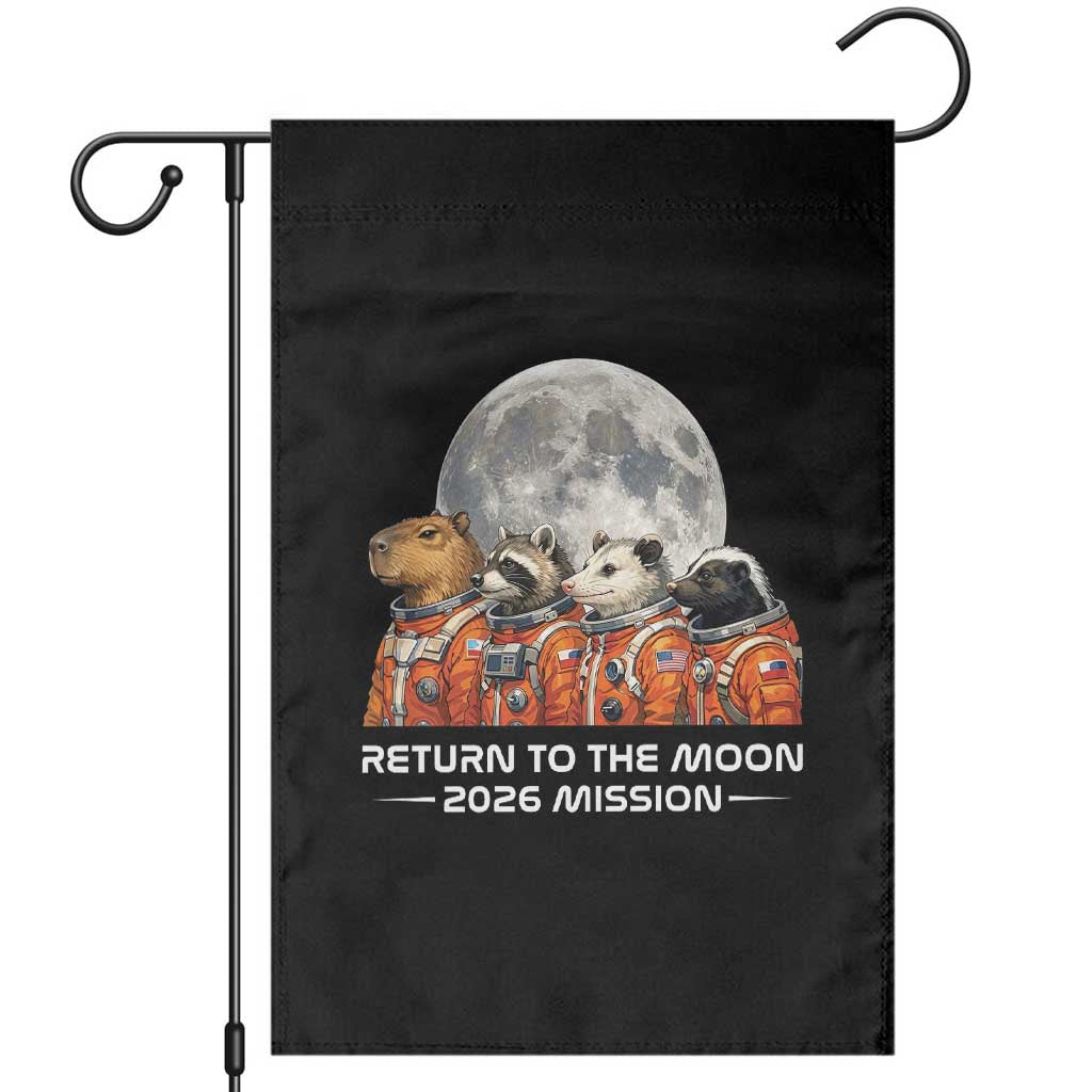 2026 Mission Lunar Orbit Animal Crew Garden Flag Funny Capybara Raccoon Opossum Skunk Astronauts TS02 Black Print Your Wear