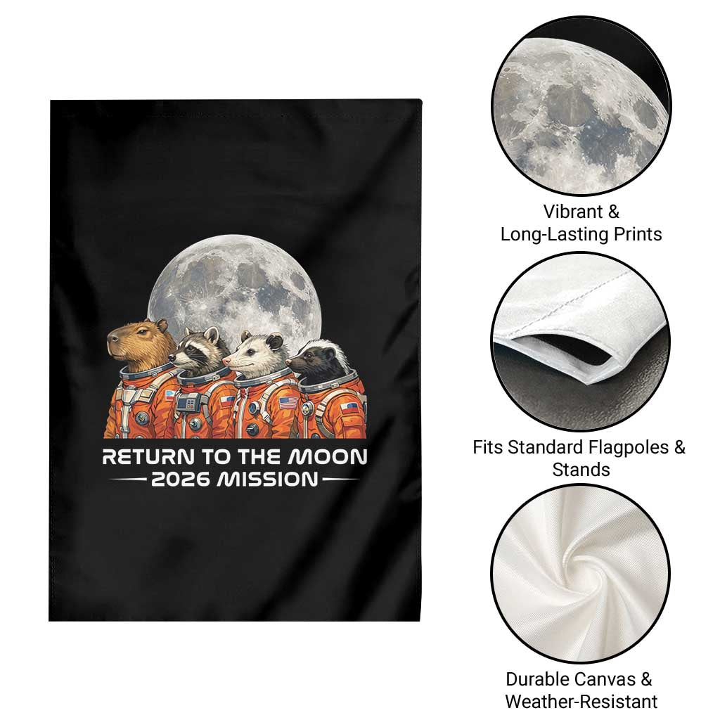 2026 Mission Lunar Orbit Animal Crew Garden Flag Funny Capybara Raccoon Opossum Skunk Astronauts TS02 Print Your Wear