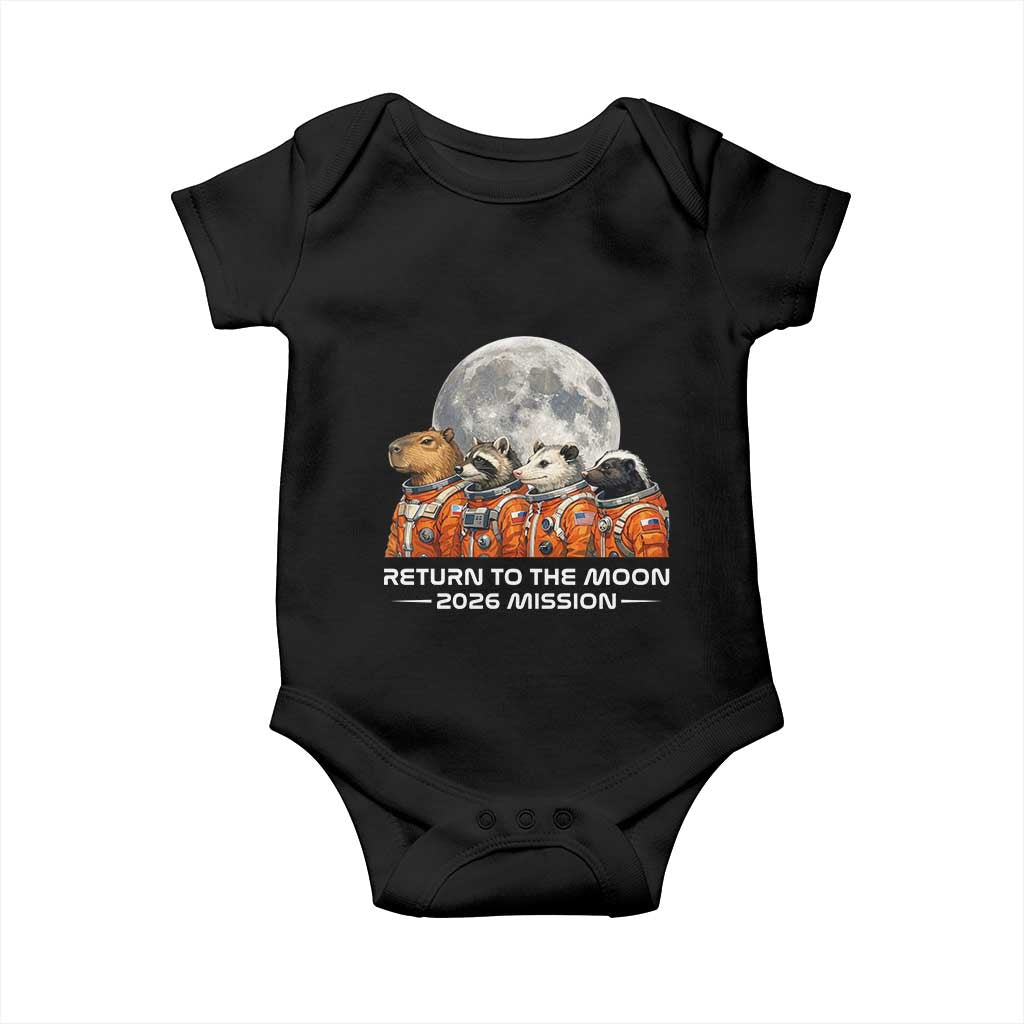 2026 Mission Lunar Orbit Animal Crew Baby Onesie Funny Capybara Raccoon Opossum Skunk Astronauts TS02 Black Print Your Wear