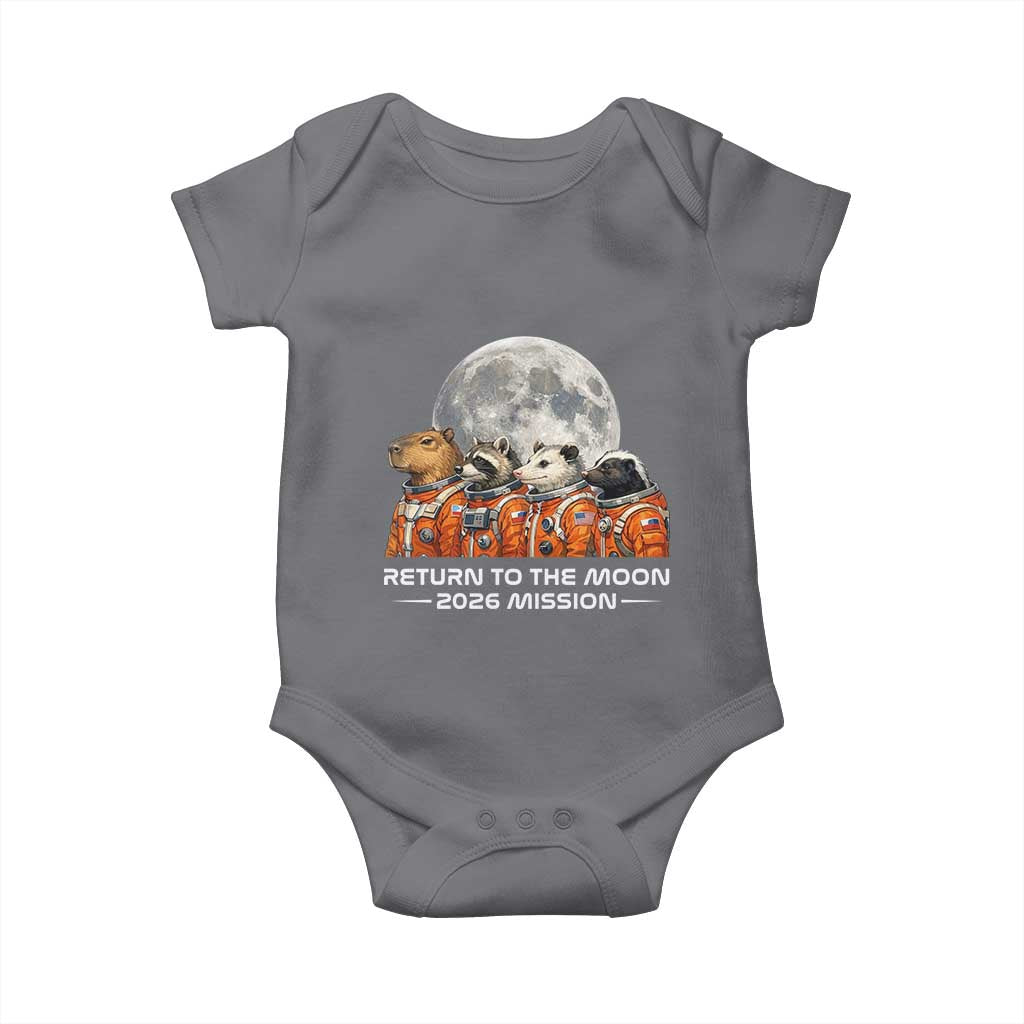 2026 Mission Lunar Orbit Animal Crew Baby Onesie Funny Capybara Raccoon Opossum Skunk Astronauts TS02 Charcoal Print Your Wear