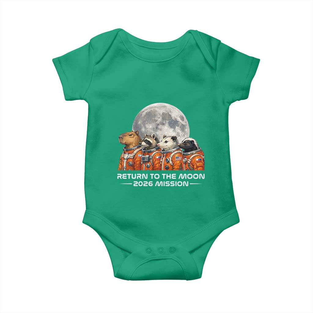 2026 Mission Lunar Orbit Animal Crew Baby Onesie Funny Capybara Raccoon Opossum Skunk Astronauts TS02 Irish Green Print Your Wear