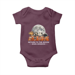 2026 Mission Lunar Orbit Animal Crew Baby Onesie Funny Capybara Raccoon Opossum Skunk Astronauts TS02 Maroon Print Your Wear