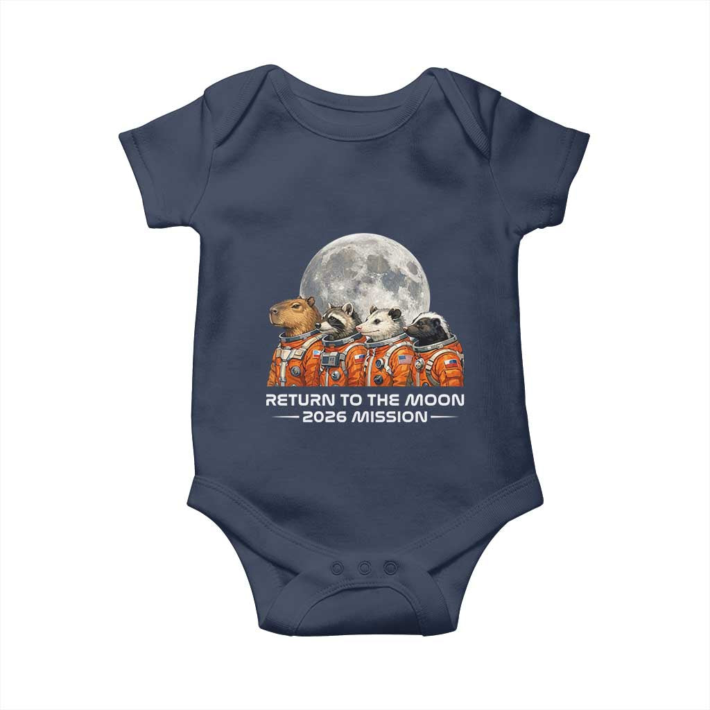 2026 Mission Lunar Orbit Animal Crew Baby Onesie Funny Capybara Raccoon Opossum Skunk Astronauts TS02 Navy Print Your Wear