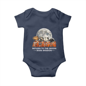 2026 Mission Lunar Orbit Animal Crew Baby Onesie Funny Capybara Raccoon Opossum Skunk Astronauts TS02 Navy Print Your Wear