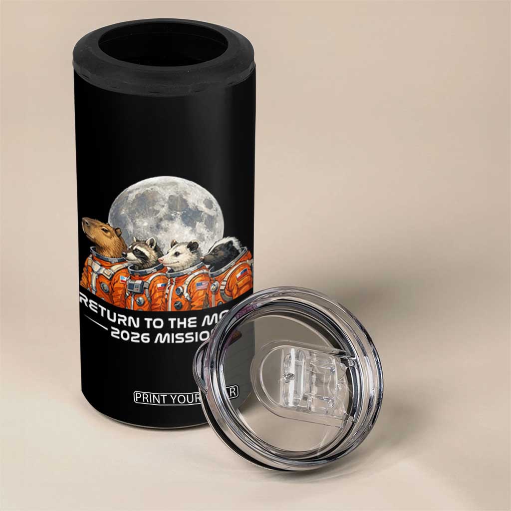 2026 Mission Lunar Orbit Animal Crew 4 in 1 Can Cooler Tumbler Funny Capybara Raccoon Opossum Skunk Astronauts TS02 Print Your Wear