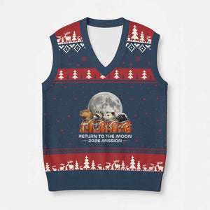 2026 Mission Lunar Orbit Animal Crew V-Neck Knit Sweater Vest Funny Capybara Raccoon Opossum Skunk Astronauts TS02 Navy Red Print Your Wear