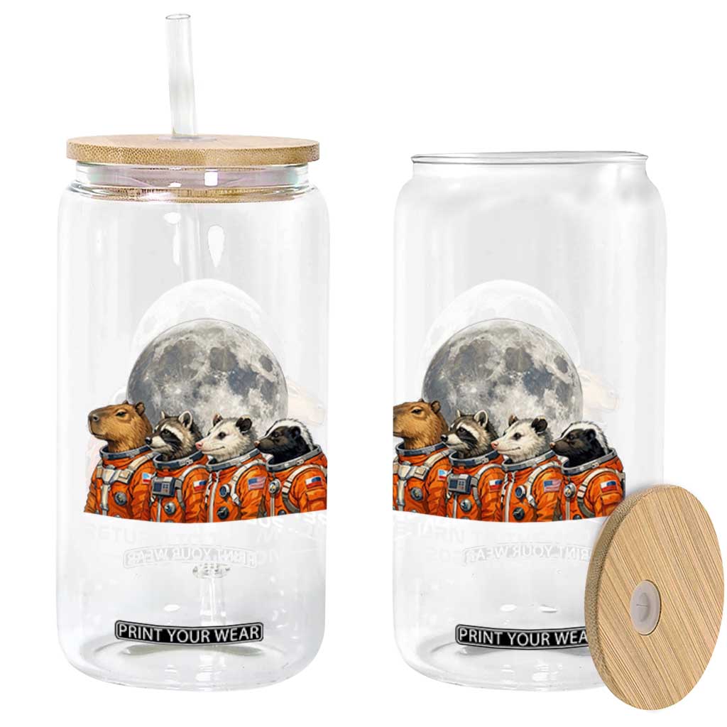 2026 Mission Lunar Orbit Animal Crew Glass Can Funny Capybara Raccoon Opossum Skunk Astronauts TS02 Print Your Wear