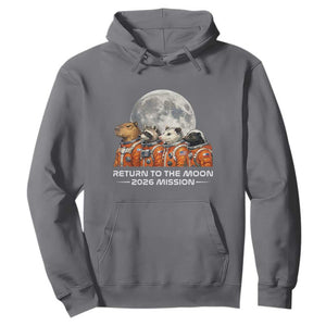 2026 Mission Lunar Orbit Animal Crew Hoodie Funny Capybara Raccoon Opossum Skunk Astronauts TS02 Charcoal Print Your Wear