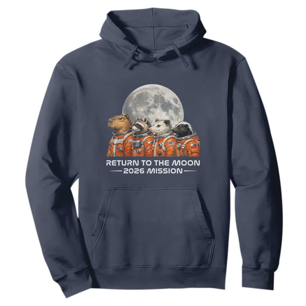 2026 Mission Lunar Orbit Animal Crew Hoodie Funny Capybara Raccoon Opossum Skunk Astronauts TS02 Navy Print Your Wear