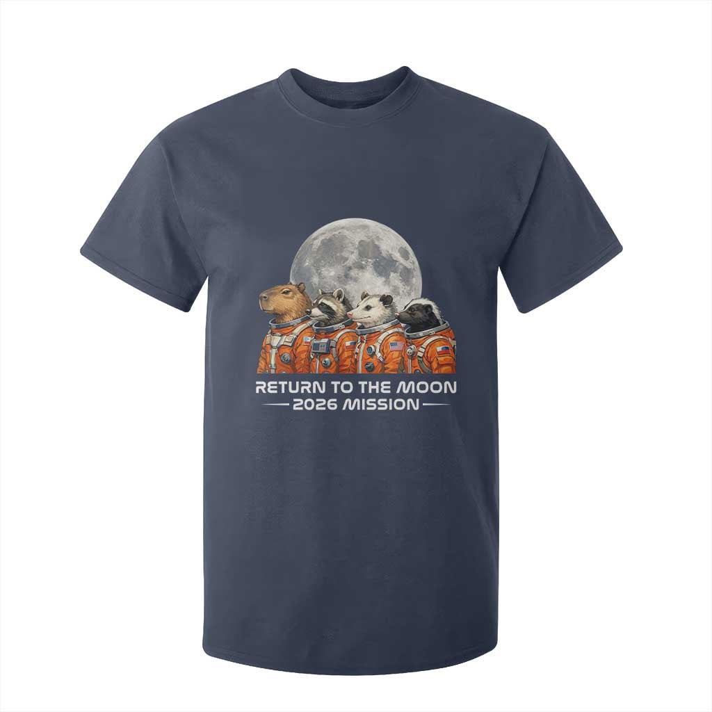 2026 Mission Lunar Orbit Animal Crew T Shirt For Kid Funny Capybara Raccoon Opossum Skunk Astronauts TS02 Navy Print Your Wear